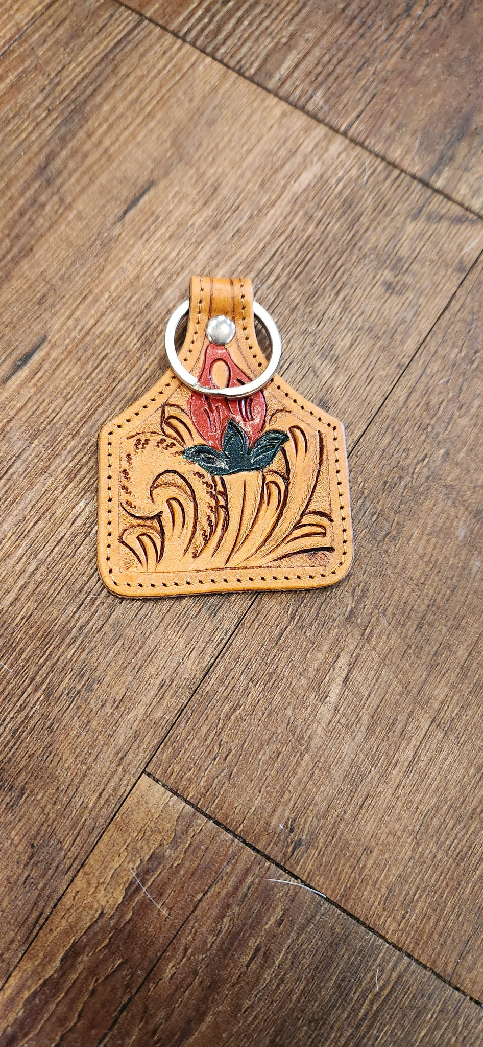 Leather Tooled Cowtag Keychain