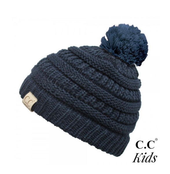 Solid color knit pom beanie for kids