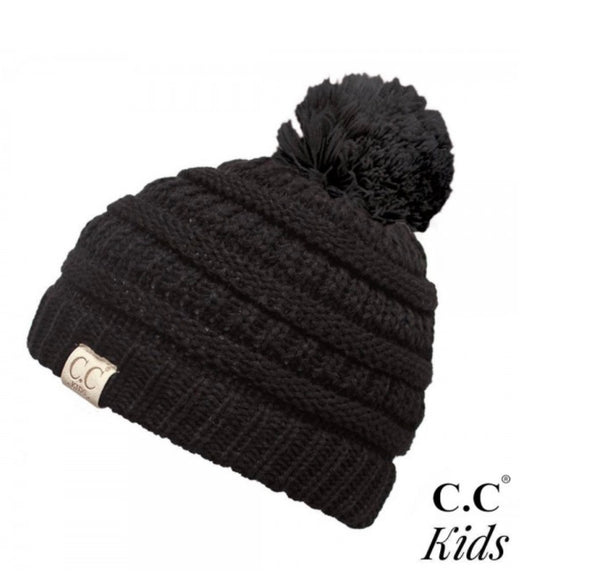 Solid color knit pom beanie for kids
